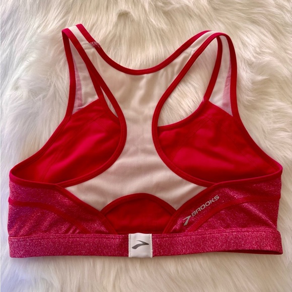 Women's Brooks Running Pink/White Sports Bra - Picture 3 of 6